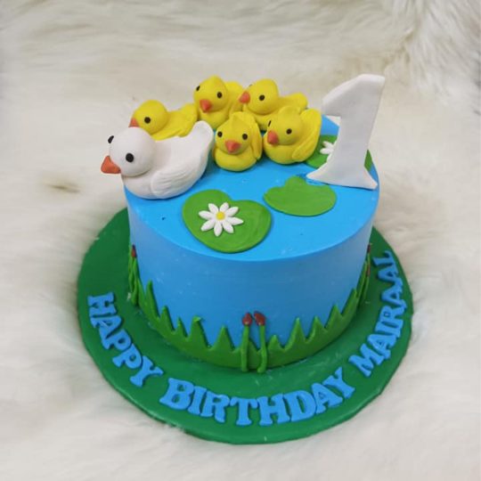 Customized Five Little Ducks Theme Cream With Fondant Cake