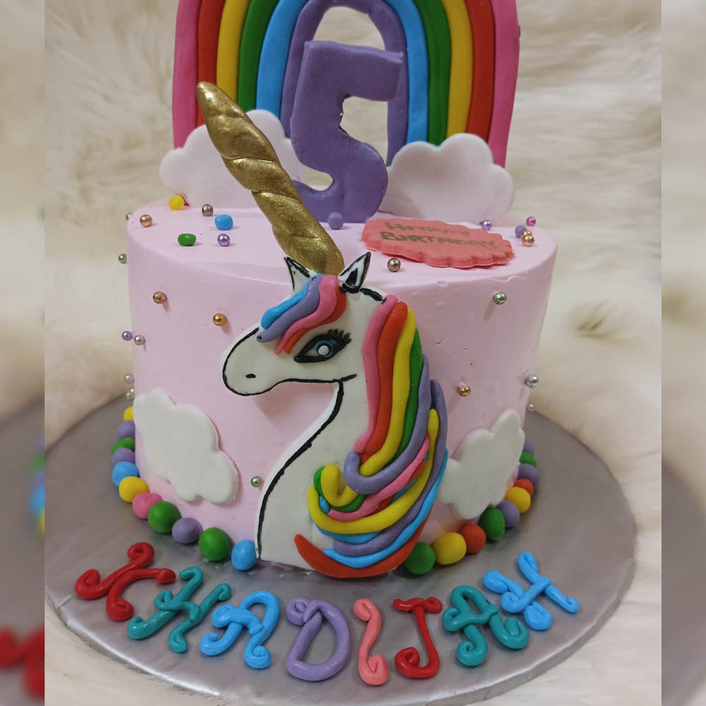 Unicorn theme customized cream with fondant cake