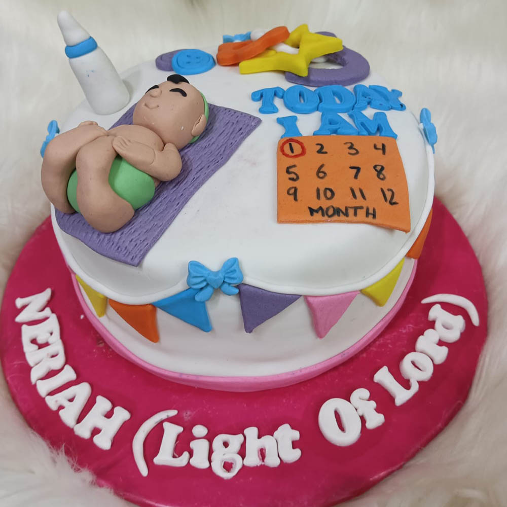 Customized birthday theme full fondant cake for baby