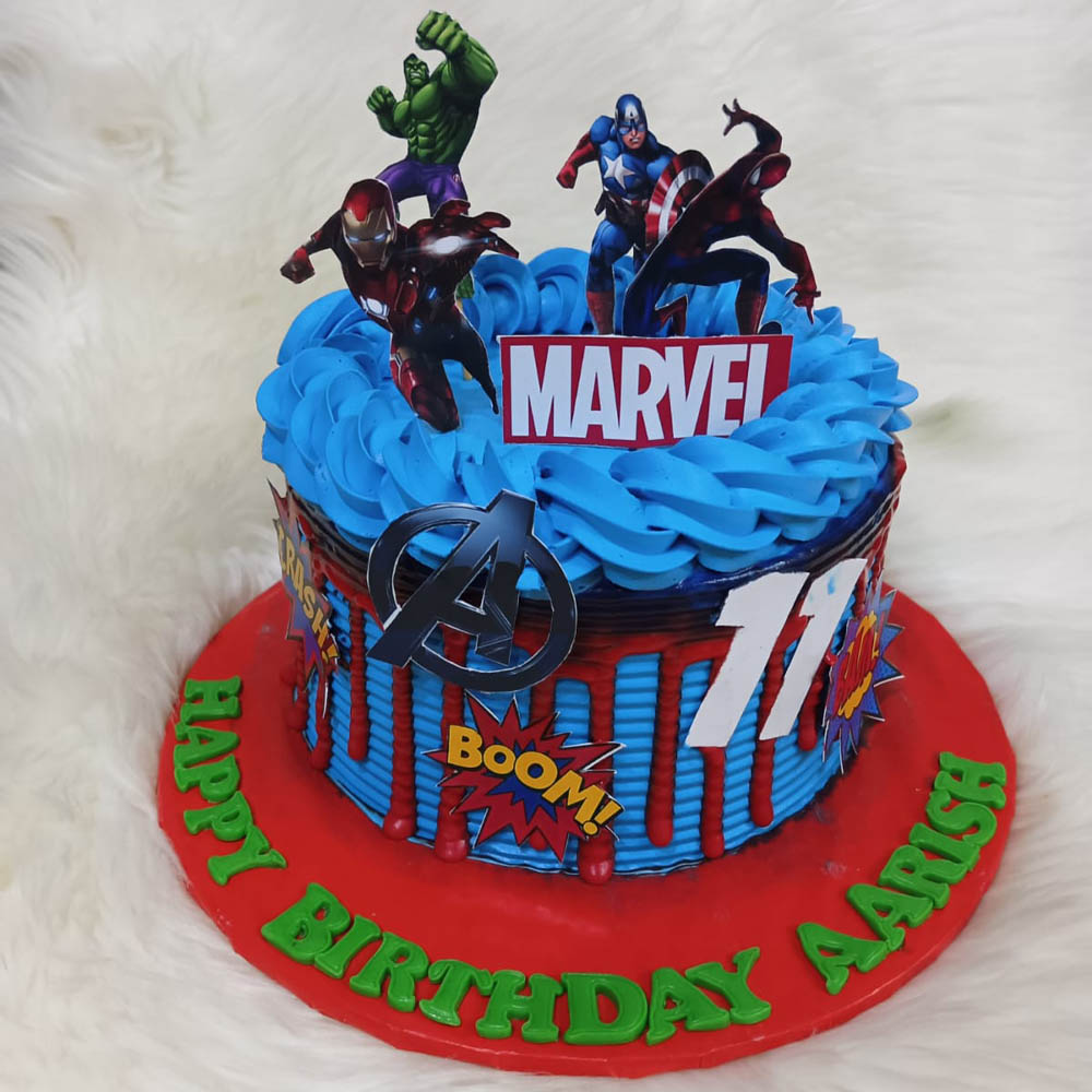 Customized avengers theme cream cake