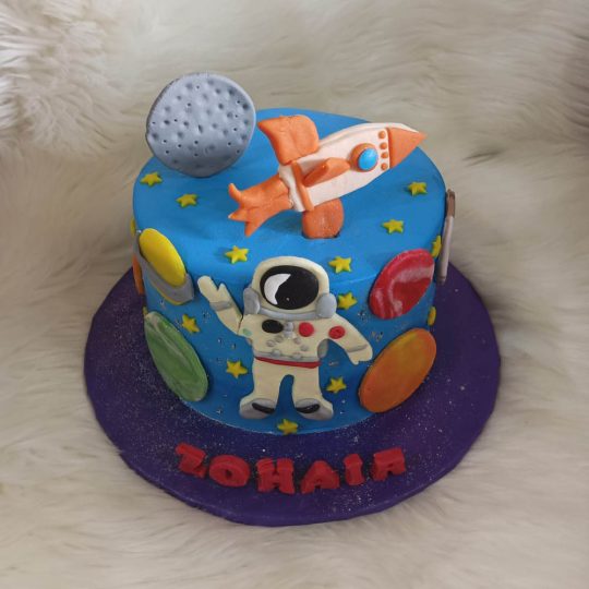 Customized galaxy and space theme cream with fondant cake
