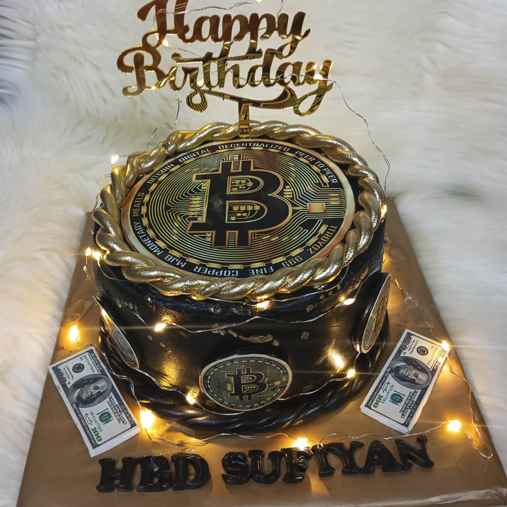 Customized bitcoin theme full chocolate cake