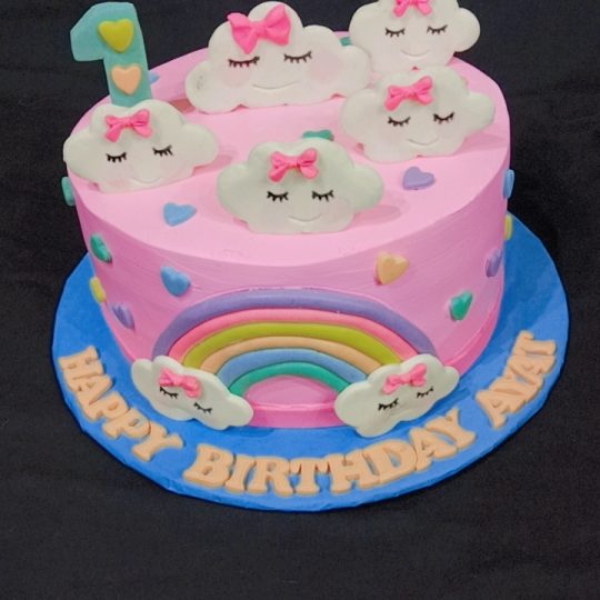 Rainbow theme cream with fondant cake