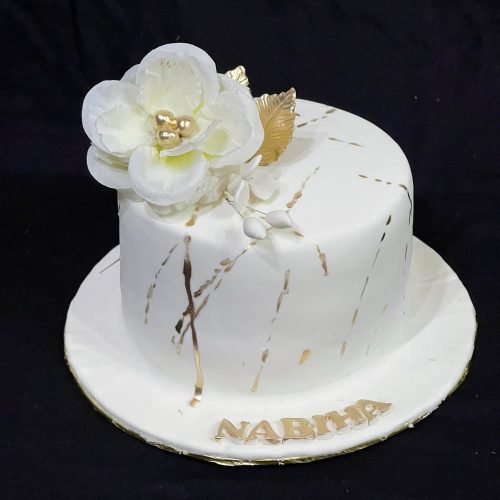 White and gold theme full fondant cake