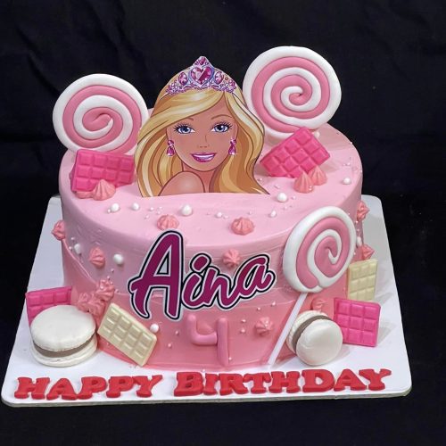 Barbie theme cream with fondant cake