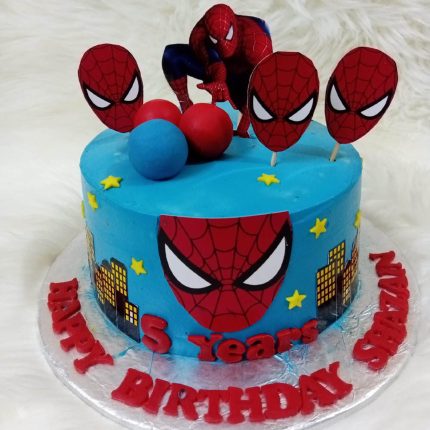 Spiderman-themed birthday cake for a 5-year-old child in Karachi