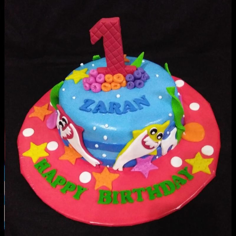 1st birthday baby shark theme cake