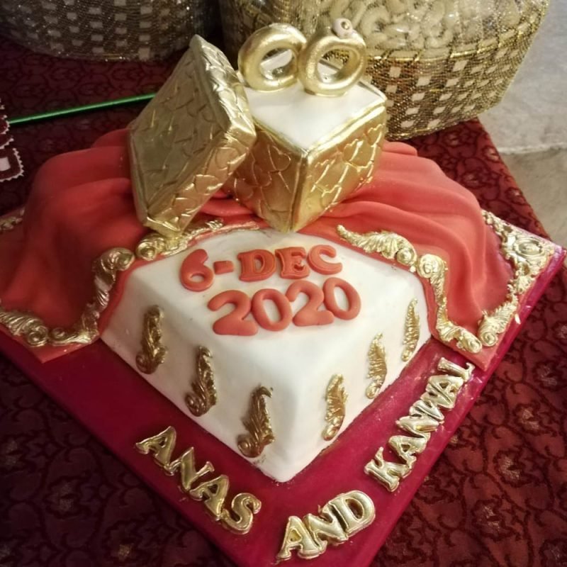Engagement theme dupatta and ring box cake in Karachi
