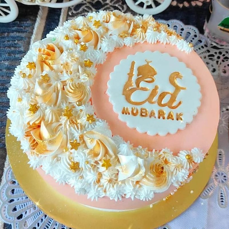 Eid Ul Fitr theme peach and white cake