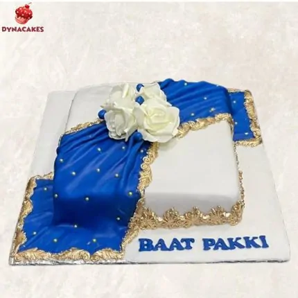 Custom Baat Pakki (Engagement) Cake in Karachi with Elegant Floral Design.