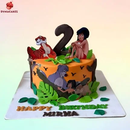 Jungle Book theme birthday cake with vibrant jungle elements and characters in Karachi.