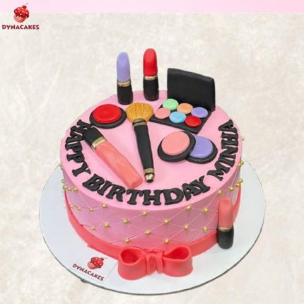 Makeup Lover Cream Cake in Karachi with Lipstick, Brushes, and Palette Design.