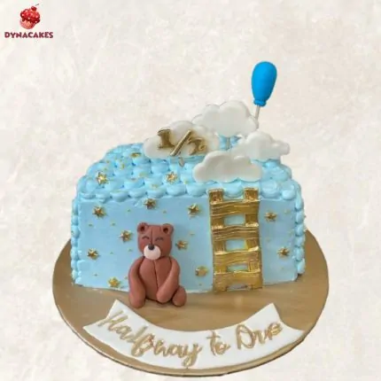 Custom 6-month birthday cake for baby boy with a cute design, fresh ingredients, and delightful flavors. Perfect for half-birthday celebrations in Karachi.