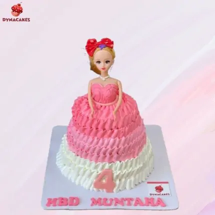 Custom-designed Doll Cake in Karachi featuring a beautifully detailed dress, perfect for birthdays and special occasions.