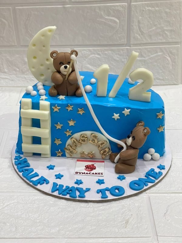 6 Months Teddy Theme Cake for Boy in Karachi | Custom Half Birthday Cake by Dynacakes