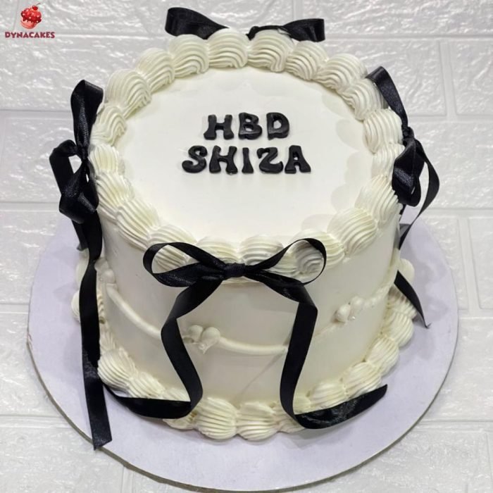 White Vintage Cake with Black Ribbons