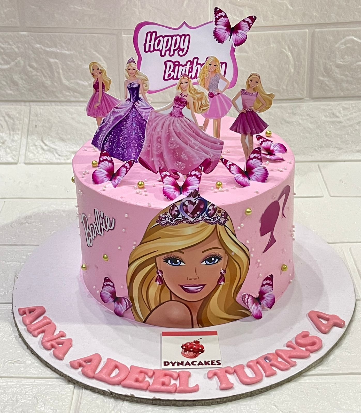 Order Pink Barbie Birthday Cake with Princess Toppers and Butterfly  Decorations