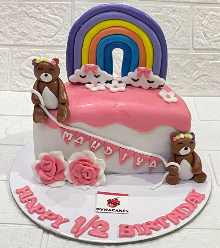 Half birthday rainbow cake in Karachi