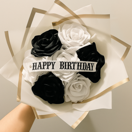 Black & White Happy Birthday Rose Bouquet