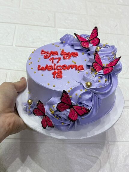 Purple Butterfly 18th Birthday Cake for Girls in Karachi – Bye Bye 17 Welcome 18 Cake by DynaCakes