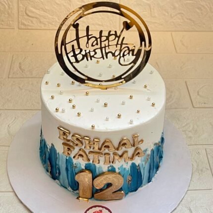 Blue and Gold Birthday Cake