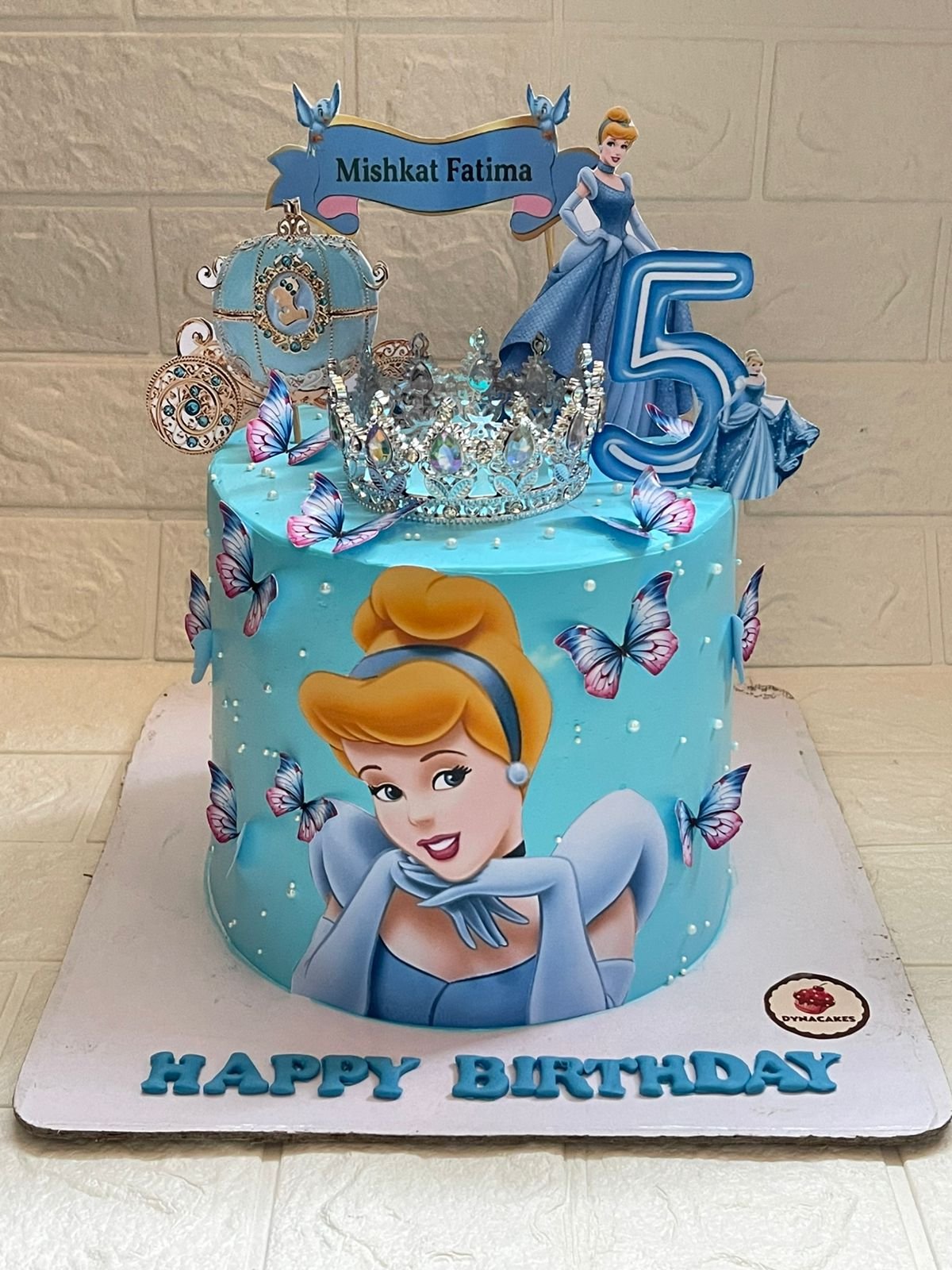Blue Cinderella princess birthday cake with carriage and tiara Karachi