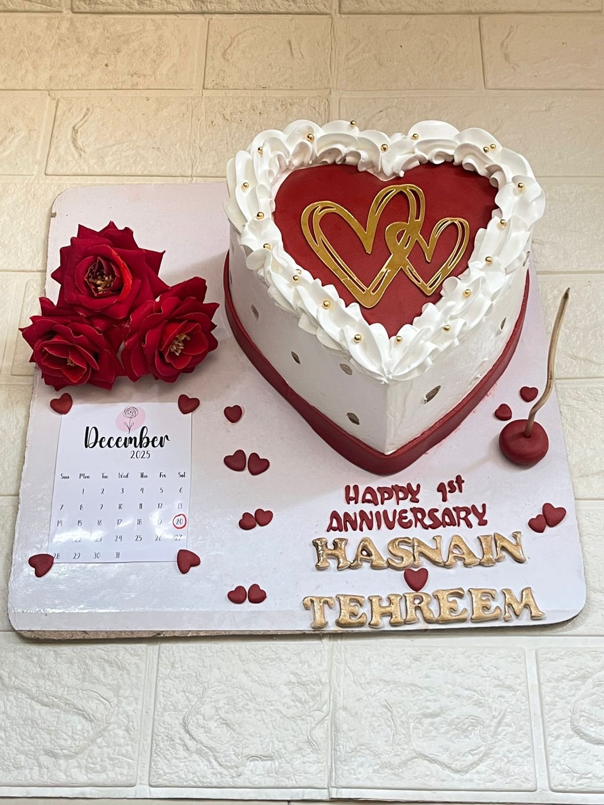 Romantic Heart Shape Anniversary Calendar Cake for Couples in Karachi