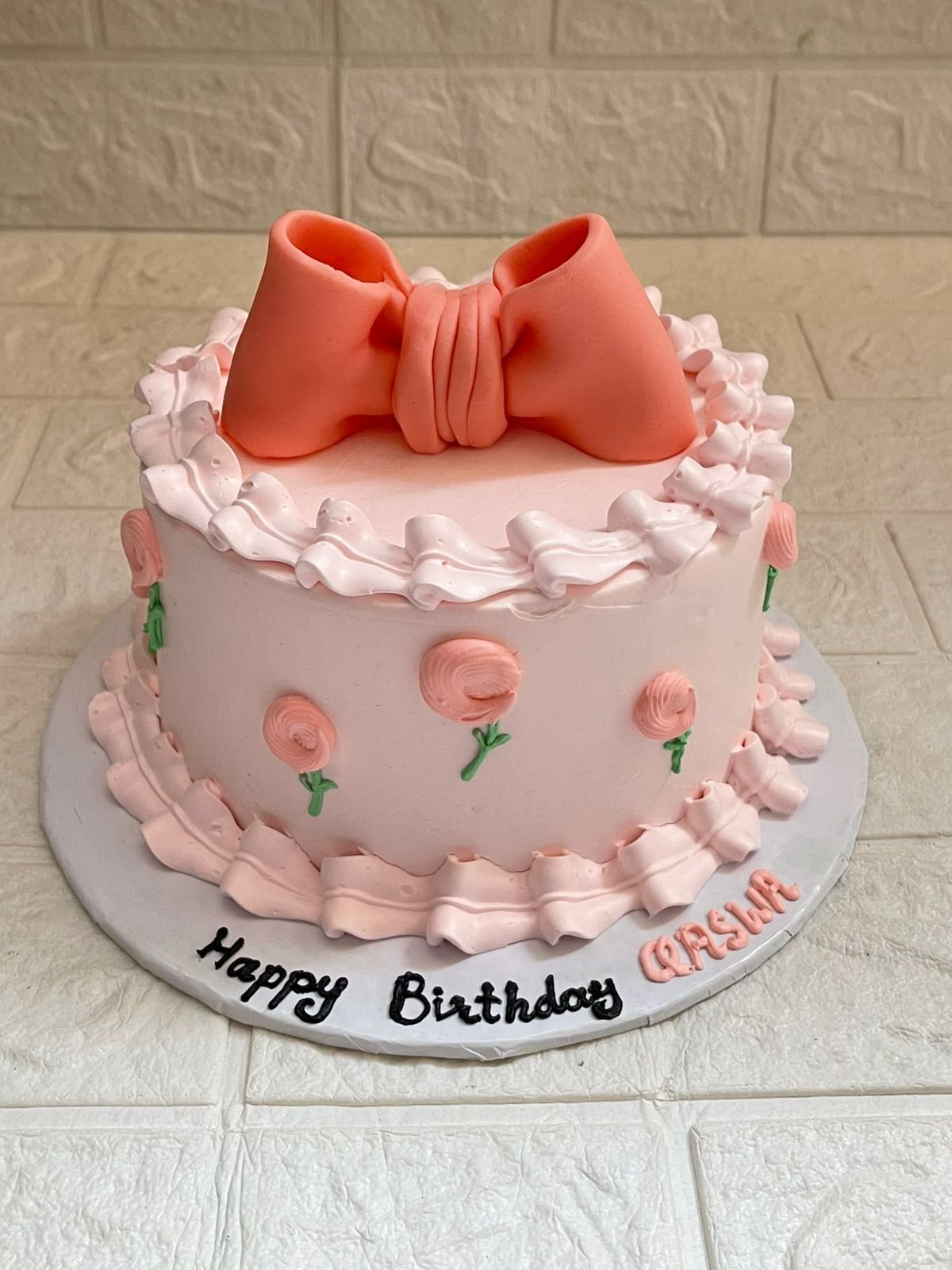 Pink Bow Birthday Cake for Girls with Roses in Karachi | Premium Custom Cakes for Girls